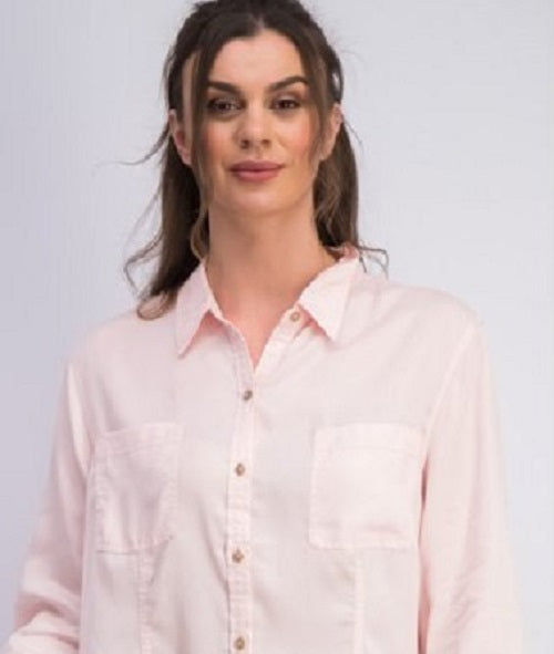 Charter Club Women's Woven Solid Tencel Shirt Pink Size Medium