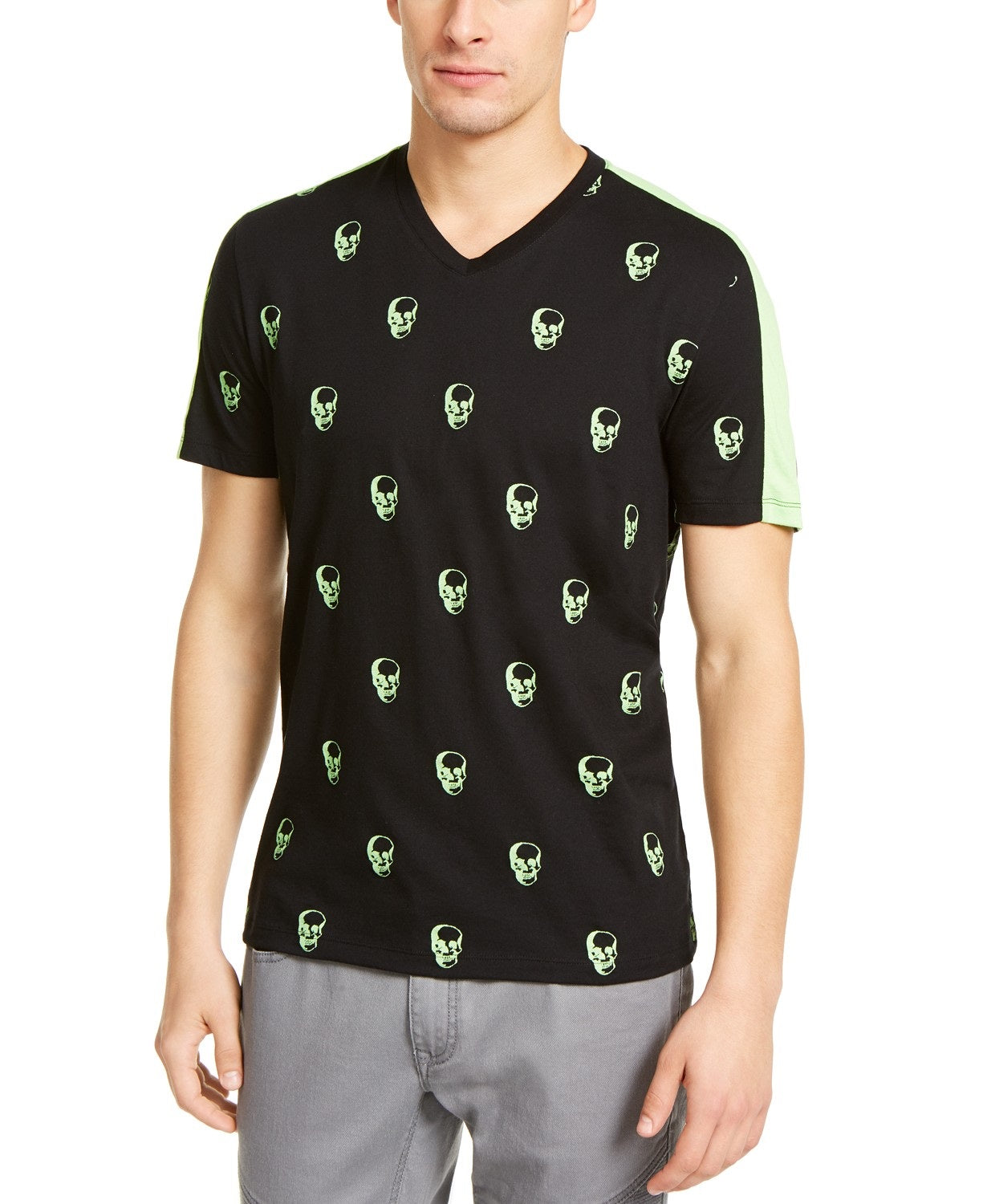 INC International Concepts Men's Skull Graphic V-Neck T-Shirt Black Size Large