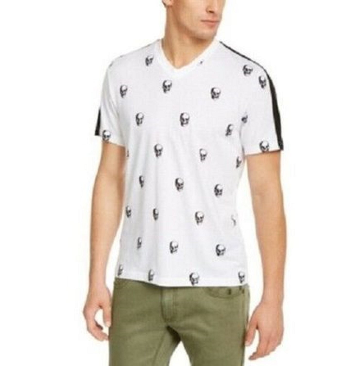 INC International Concepts Men's Skull Graphic V-Neck T-Shirt White Size XX Large