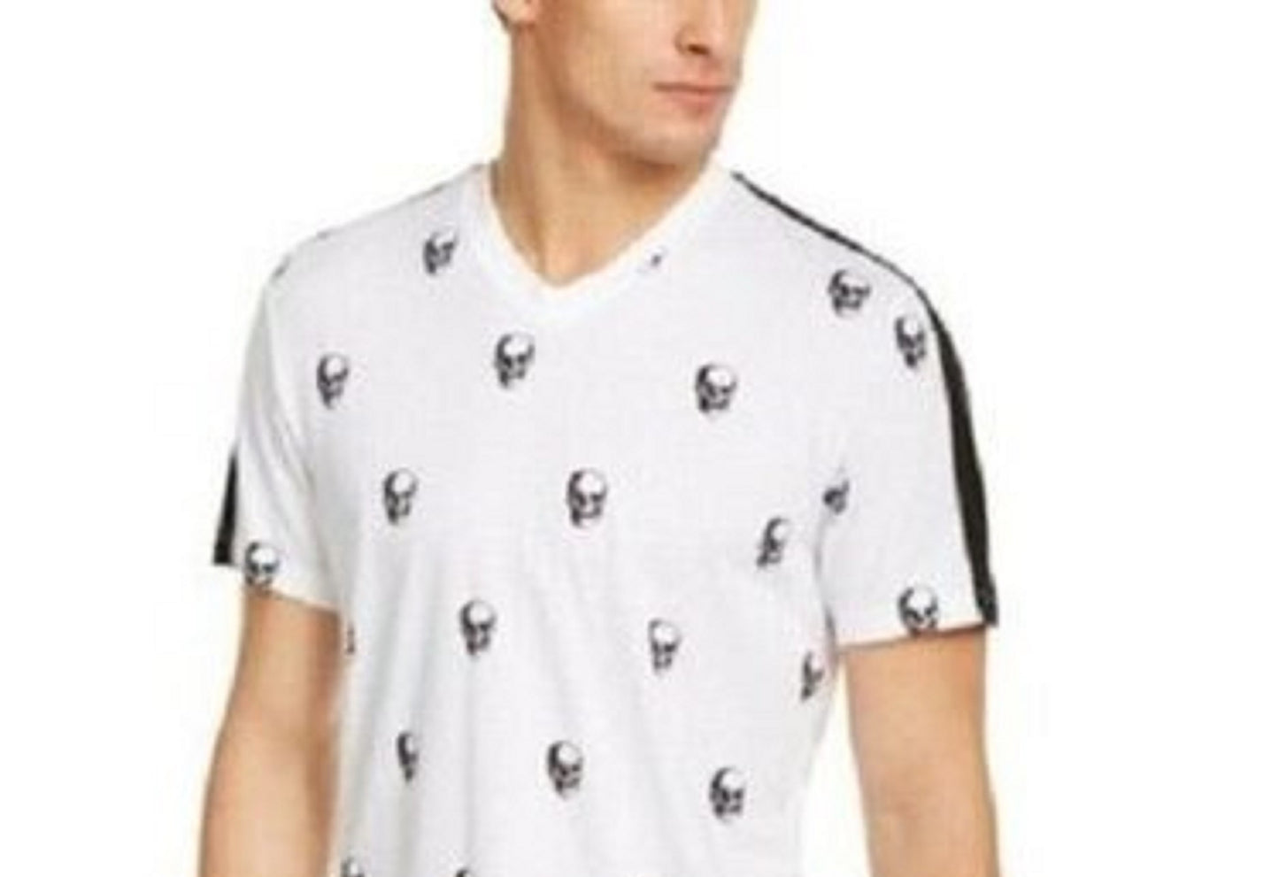 INC International Concepts Men's Skull Graphic V-Neck T-Shirt White Size XX Large