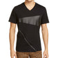 INC International Concepts Men's Zipper V-Neck T-Shirt With Faux-Leather Piecing Black Size XX-Large