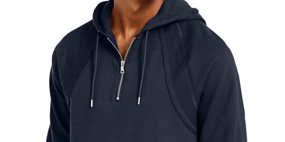 INC International Concepts Men's Pieced Quarter-Zip Hoodie Dark Blue Size XXX Large