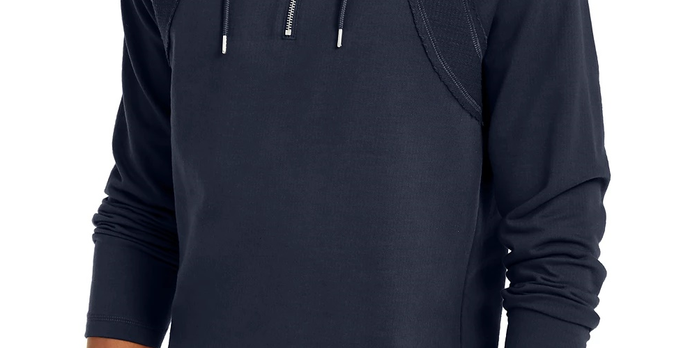 INC International Concepts Men's Pieced Quarter-Zip Hoodie Dark Blue Size XXX Large