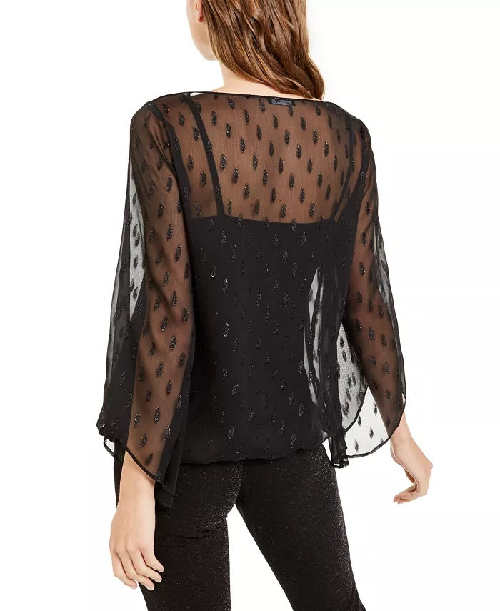 Alfani Women's Angel-Sleeve Bubble Top  Black Size Medium