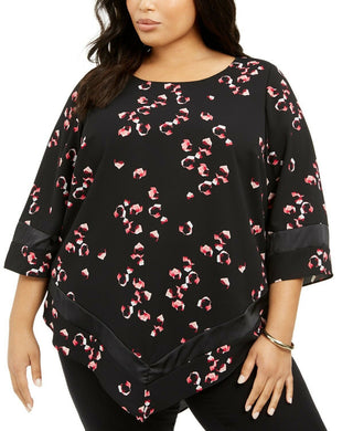 Alfani Women's Plus Size Printed Pointed-Hem Top Black Size 3X