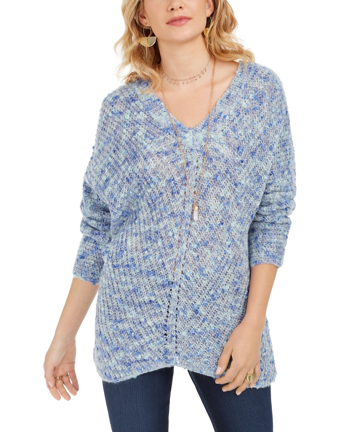 Style & Co Women's V-Neck Dolman-Sleeve Sweater Blue Medium
