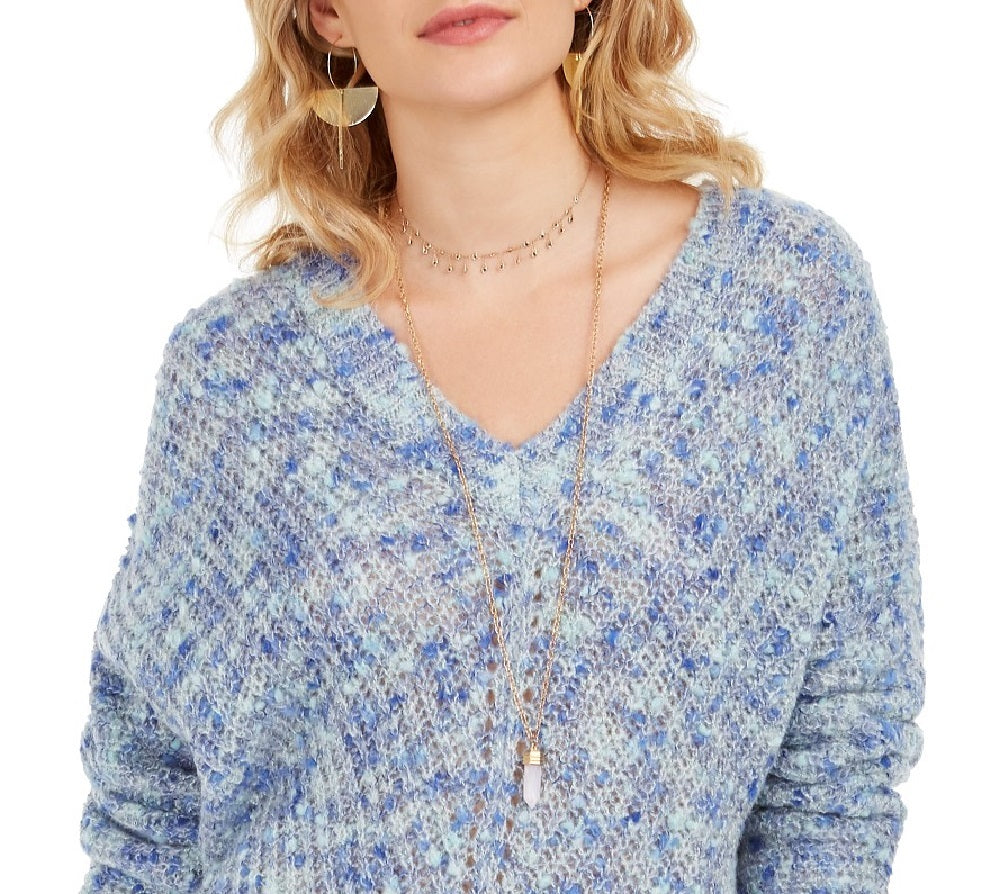 Style & Co Women's V-Neck Dolman-Sleeve Sweater Blue Medium