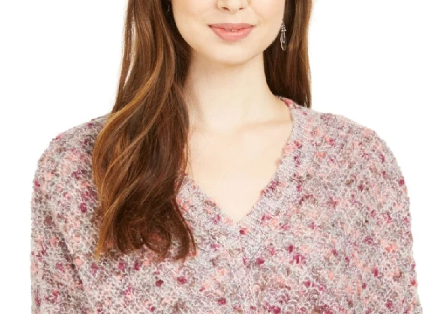 Style & Co Women's V-Neck Dolman-Sleeve Sweater Pink Large