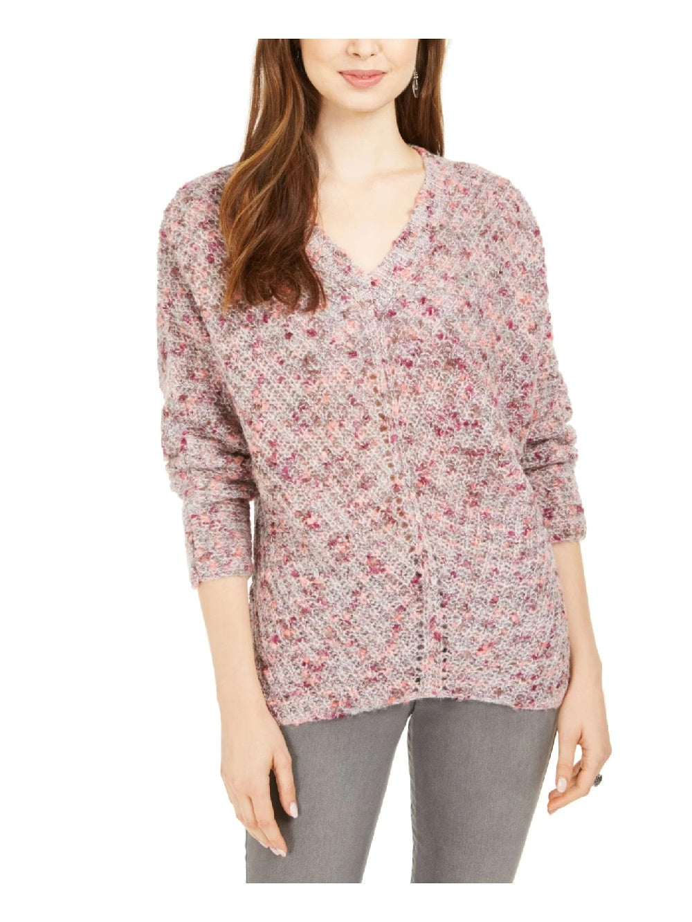 Style & Co Women's V-Neck Dolman-Sleeve Sweater Pink Small
