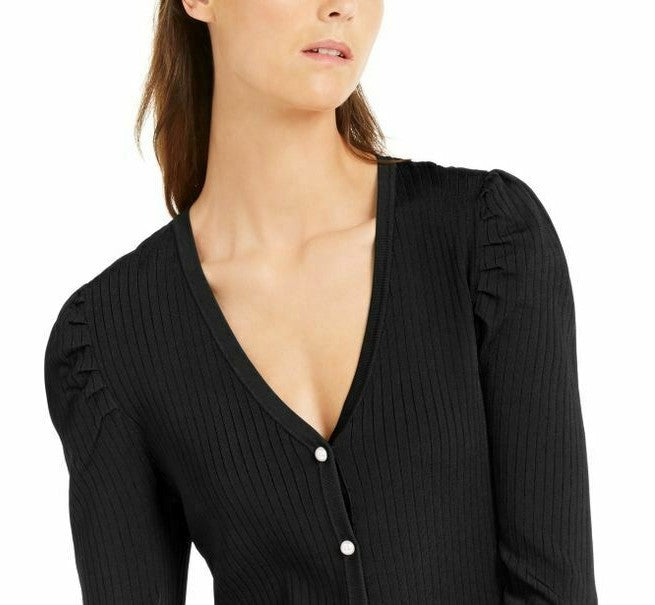 INC International Concepts Women's Puff-Sleeve Cardigan Black Size Large