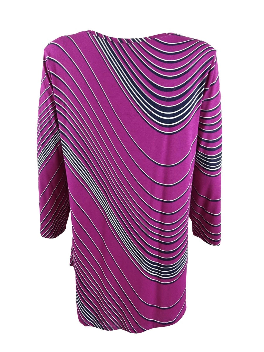 JM Collection Women's Swirl-Print 3/4-Sleeve T-Shirt Pink Size Medium