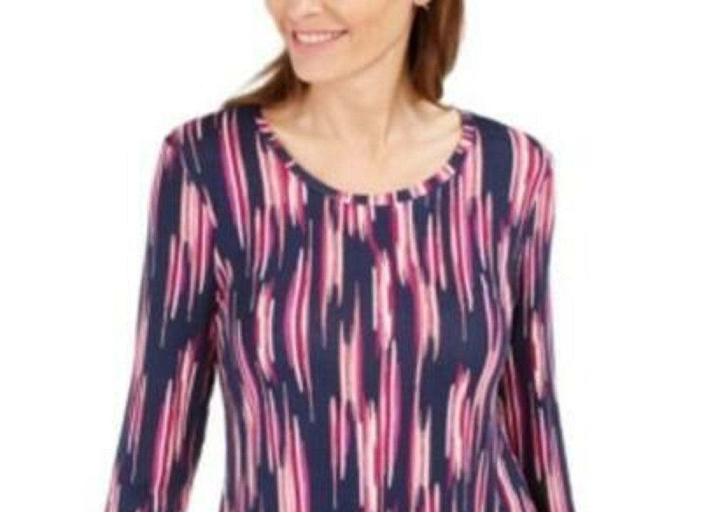 JM Collection Women's Printed 3/4-Sleeve T-Shirt  Pink Size Small