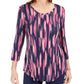 JM Collection Women's Printed 3/4 Sleeve T-Shirt Pink Size Large