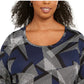 JM Collection Women's Plus Size Scoop-Neck Printed Top Blue Size 2 Extra-Large