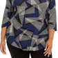 JM Collection Women's Plus Size Scoop-Neck Printed Top Blue Size 2 Extra-Large