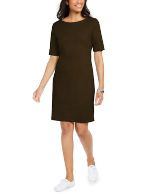 Karen Scott Women's Cotton Cuffed-Sleeve Dress Brown Size Extra Small