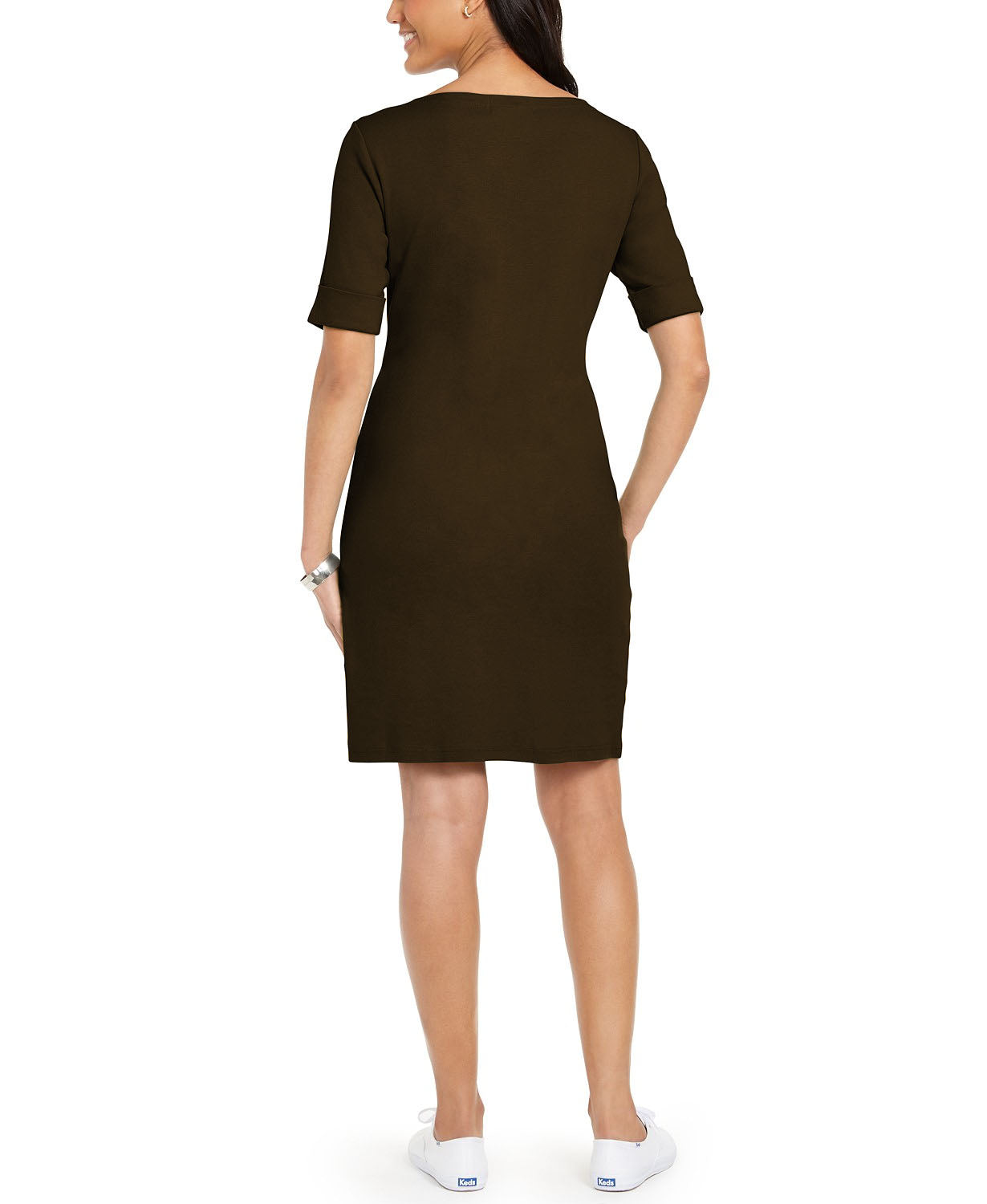 Karen Scott Women's Cotton Cuffed-Sleeve Dress Brown Size Extra Small