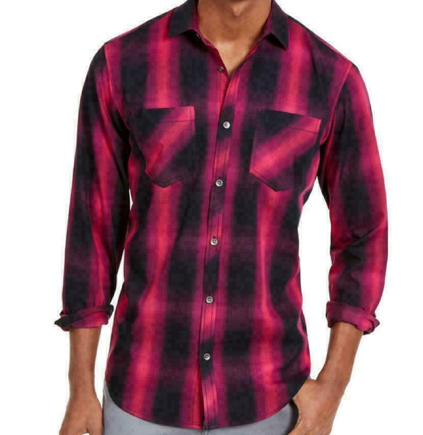 INC International Concepts Men's Leo Plaid Shirt Pink Size Medium