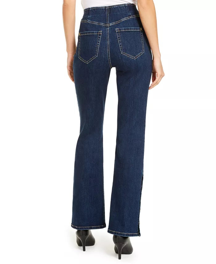 INC International Concepts Women's Snap-Hem Bootcut Jeans Blue Size 8