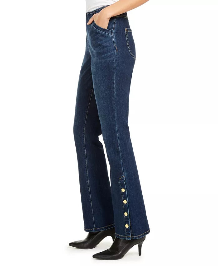 INC International Concepts Women's Snap-Hem Bootcut Jeans Blue Size 8