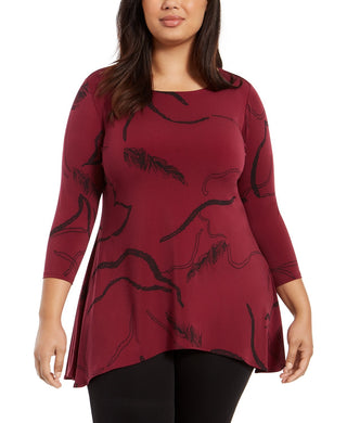 Alfani Women's Plus Size Printed Handkerchief-Hem Top Mal Gestr Stch Size OX