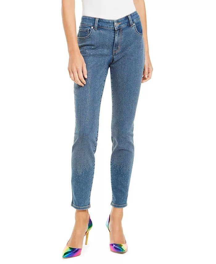 INC International Concepts Women's Petite Embellished-Front Skinny Jeans Blue Size 6