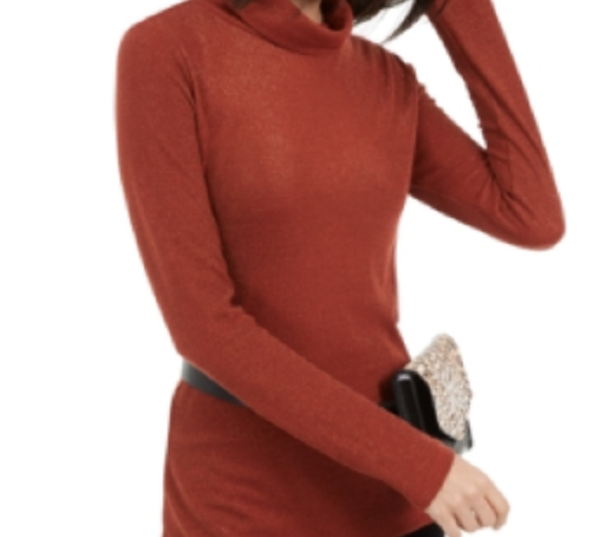 INC International Concepts Women's Shimmer Turtleneck Brown Size Large