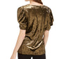 INC International Concepts Women's Velvet Puff Sleeve Top Gold Size X-Small
