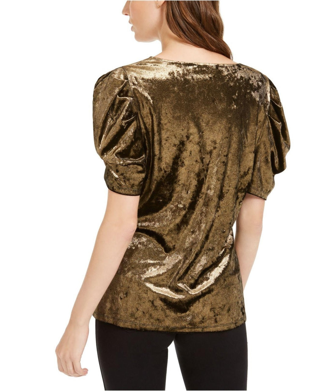 INC International Concepts Women's Velvet Puff Sleeve Top Gold Size X-Small