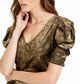 INC International Concepts Women's Velvet Puff Sleeve Top Gold Size X-Small