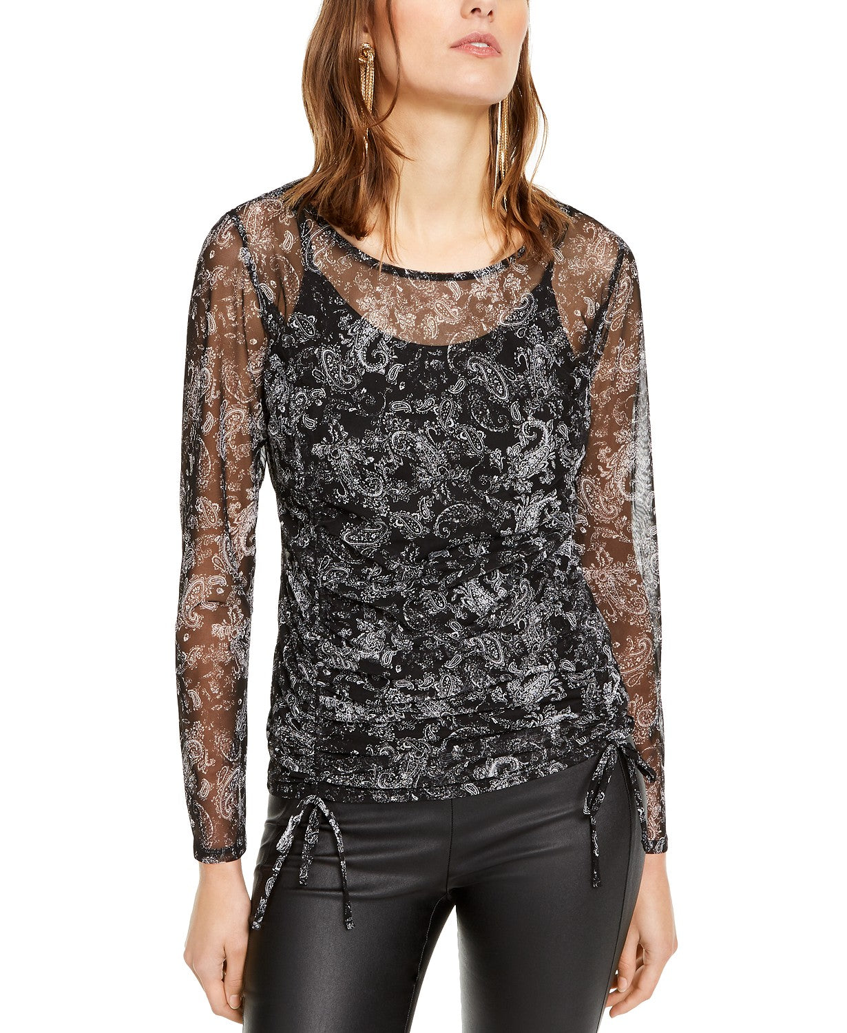 INC International Concepts Women's Ruched Tie-Hem Top Black Size Medium
