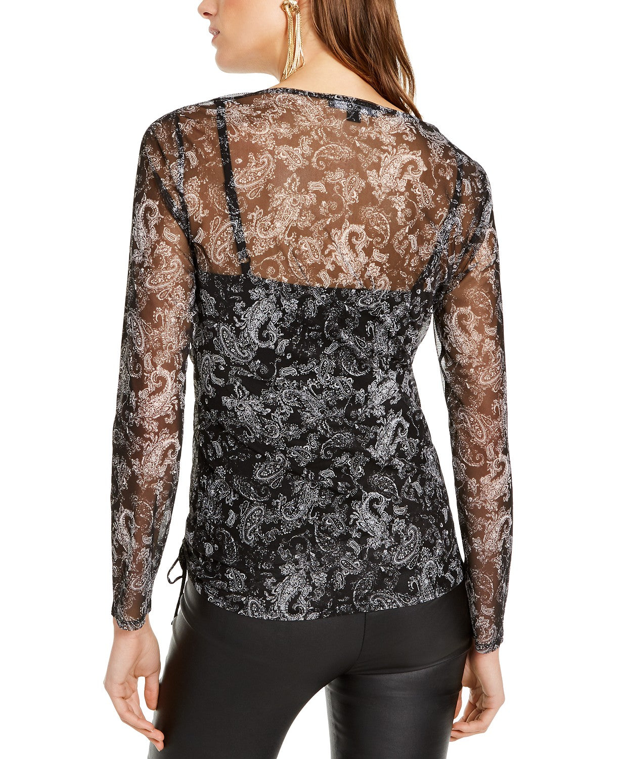 INC International Concepts Women's Ruched Tie-Hem Top Black Size Medium