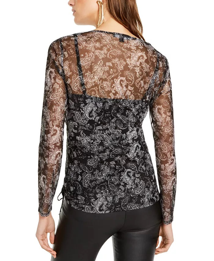 INC International Concepts  Women's Ruched Tie-Hem Top Black Size Extra Large