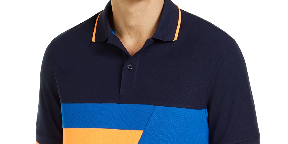Club Room Men's Colorblocked Performance Polo Shirt Dark Blue Size Large