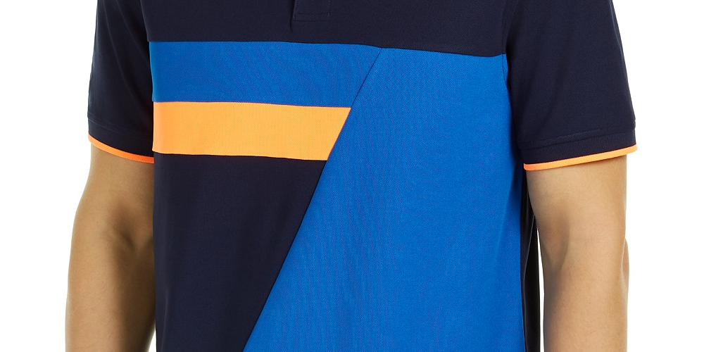 Club Room Men's Colorblocked Performance Polo Shirt Dark Blue Size Large
