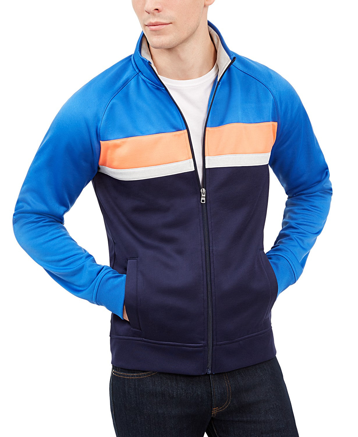 Club Room Men's Chevron Track Jacket Laser Blue Size X-Large
