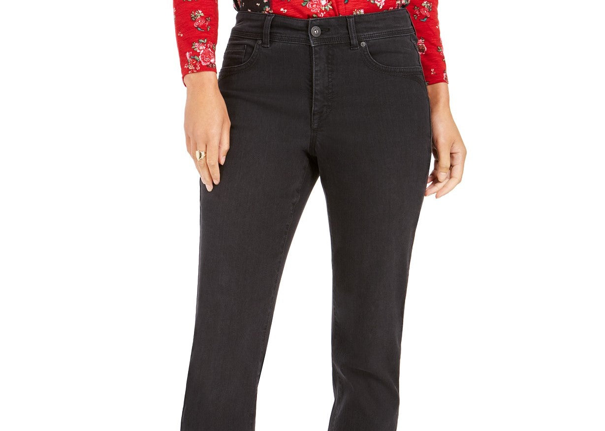 Style & Co Women's Tummy-Control Straight-Leg Jeans Black Smudge Size 14