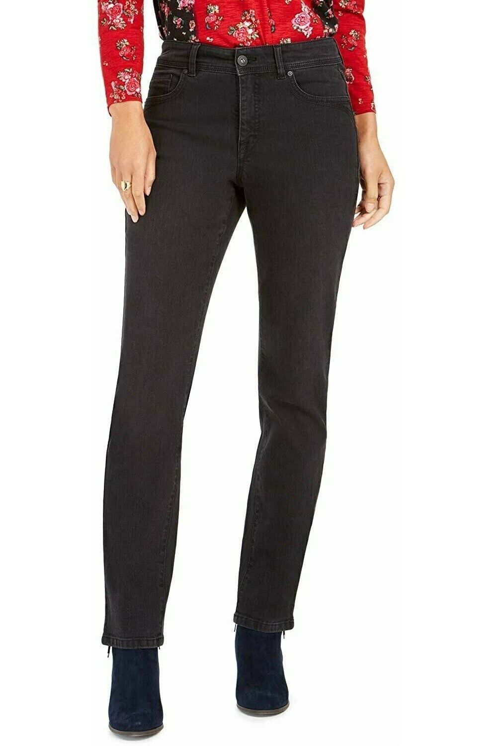 Style & Co Women's Tummy-Control Straight-Leg Jeans Black Size 18