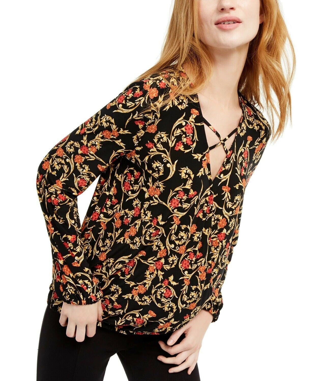 INC International Concepts Women's Crisscross Surplice Top Black Size Small