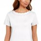 Karen Scott Women's Cotton Scalloped-Neck T-Shirt White Size Medium