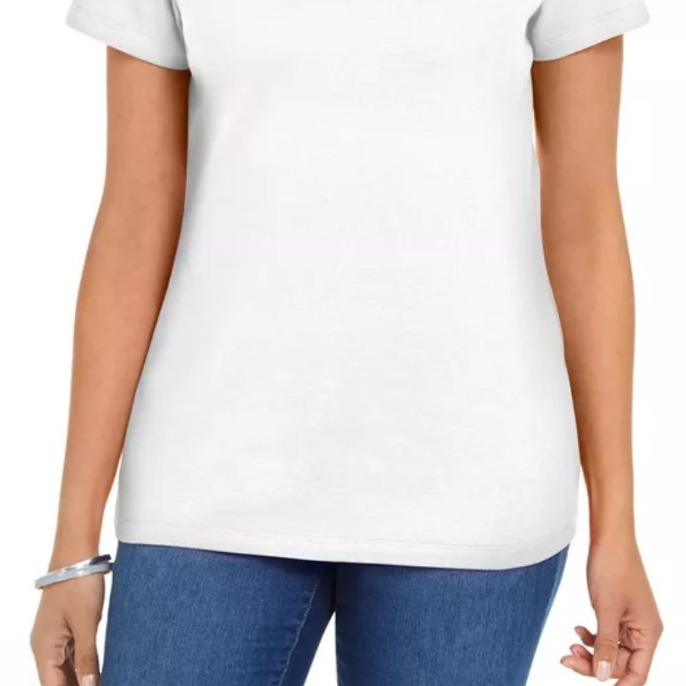 Karen Scott Women's Cotton Scalloped-Neck T-Shirt White Size Medium