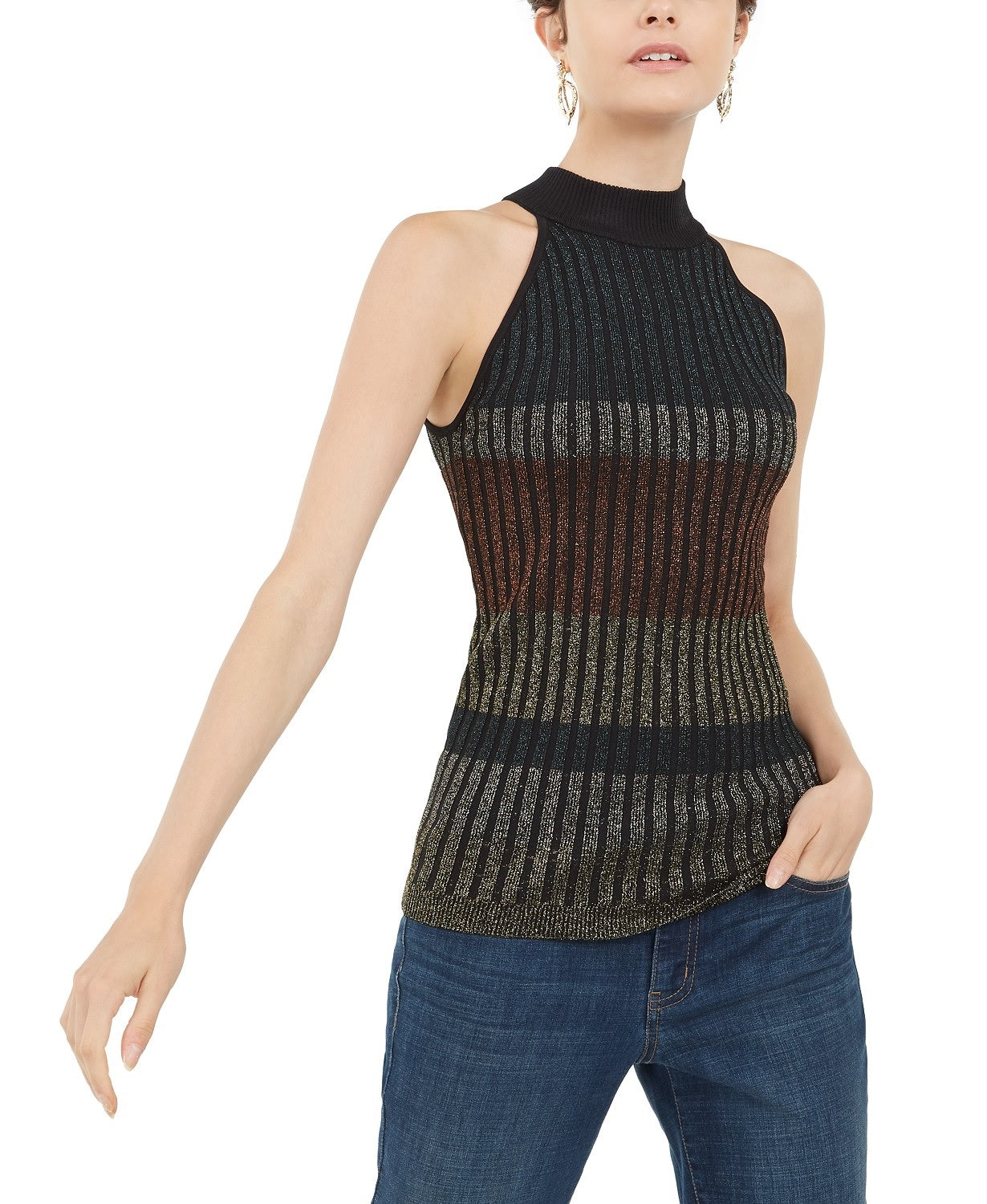 INC International Concepts Women's Mock-Neck Sweater Tank Top Bronze Size Extra Small