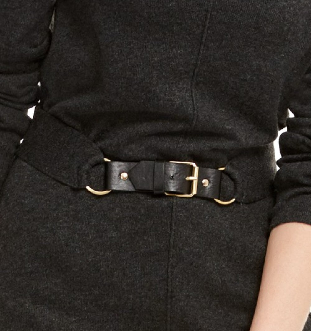 INC International Concepts Women's Belted Tunic Sweater Charcoal Size Large