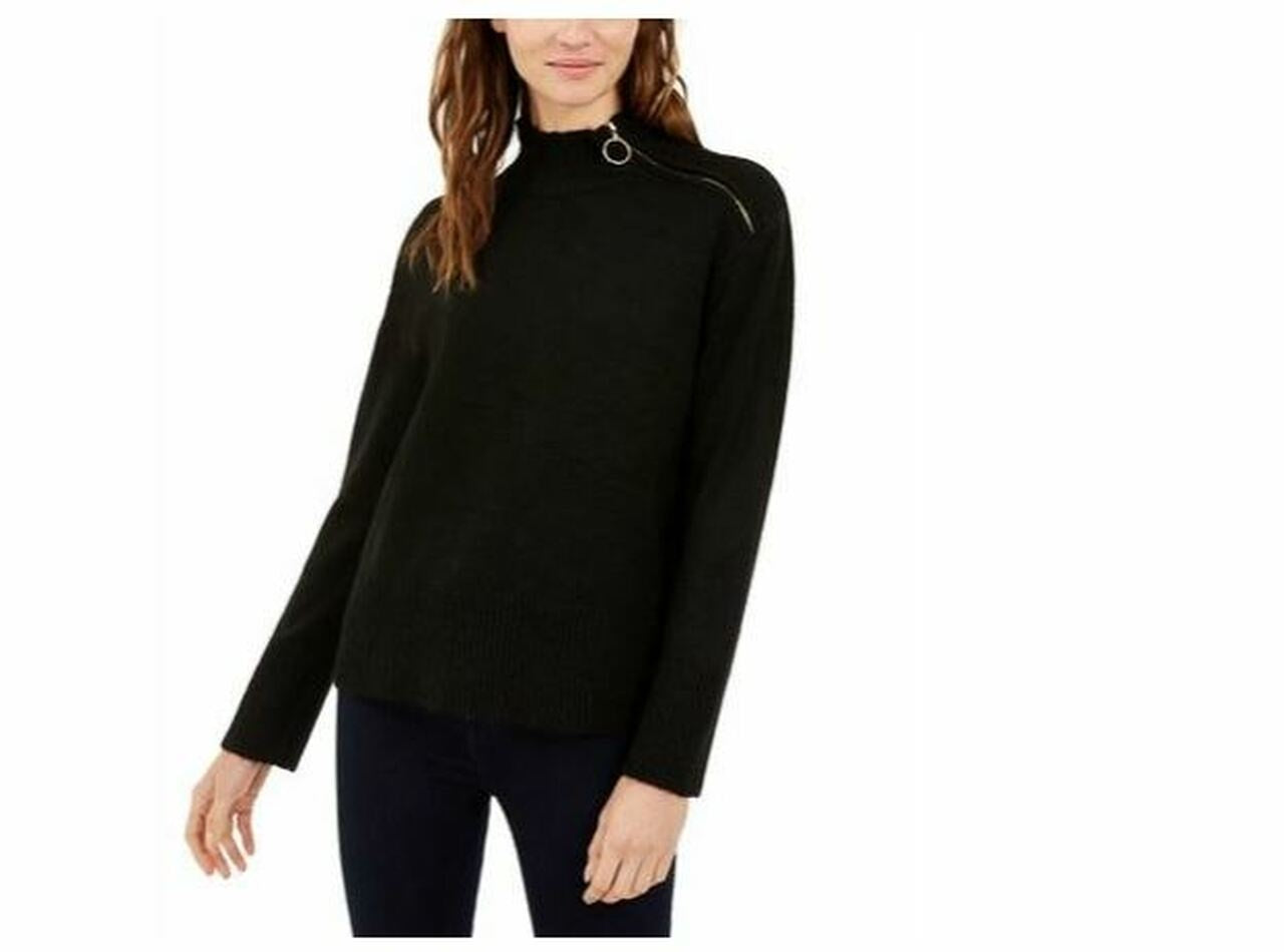 INC International Concepts Women's Side Zip-Up Sweater Black - Size X-Large