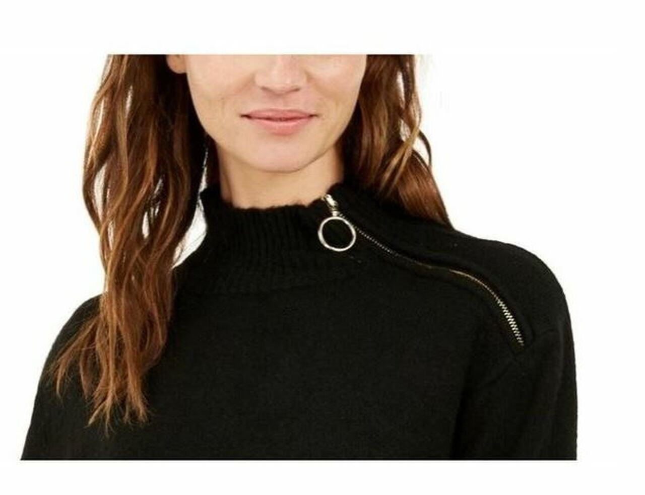 INC International Concepts Women's Side Zip-Up Sweater Black - Size X-Large