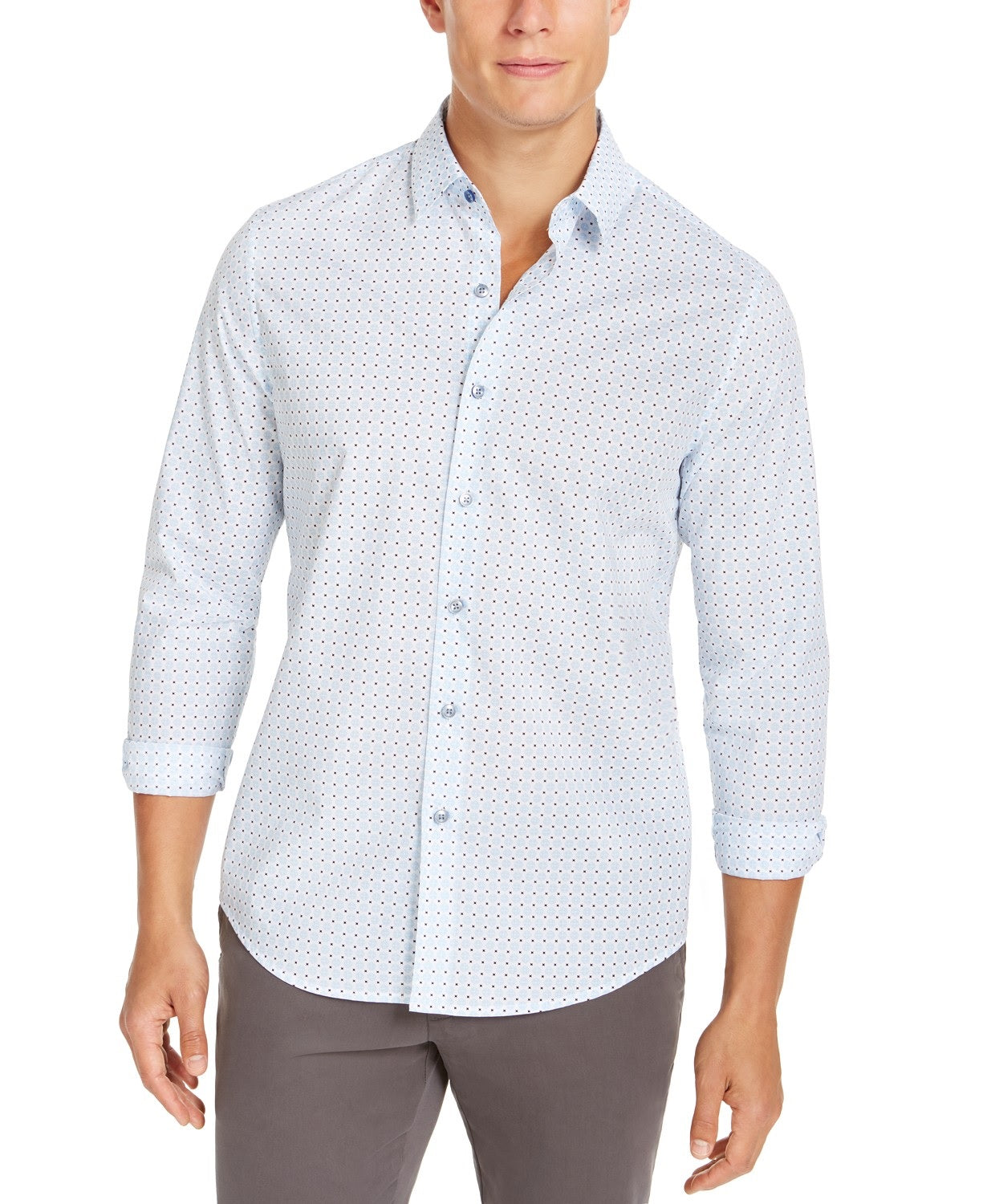 Tasso Elba Men's Stretch Foulard Print Shirt Blue Size Medium