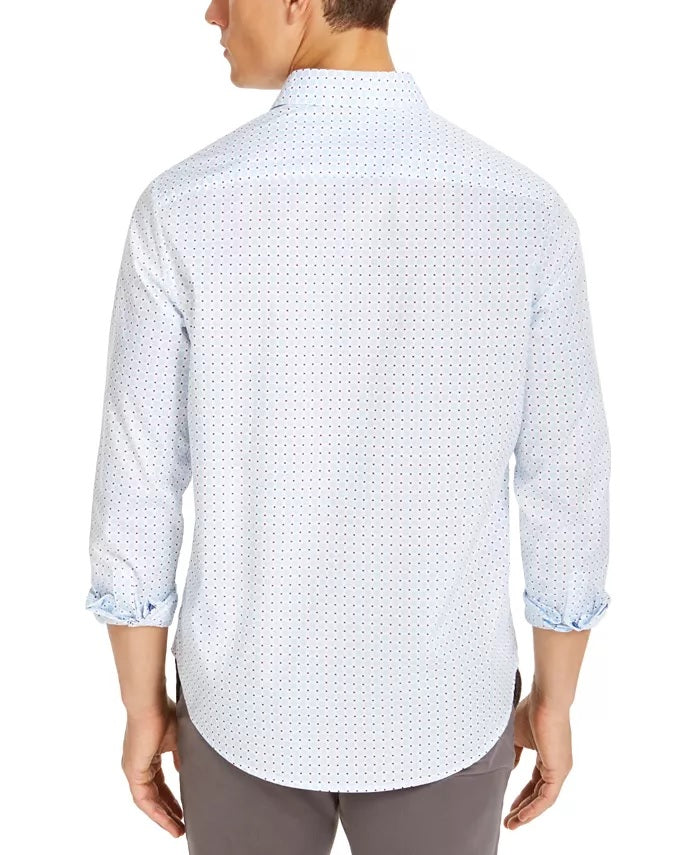 Tasso Elba Men's Stretch Foulard Print Shirt Blue Size Medium