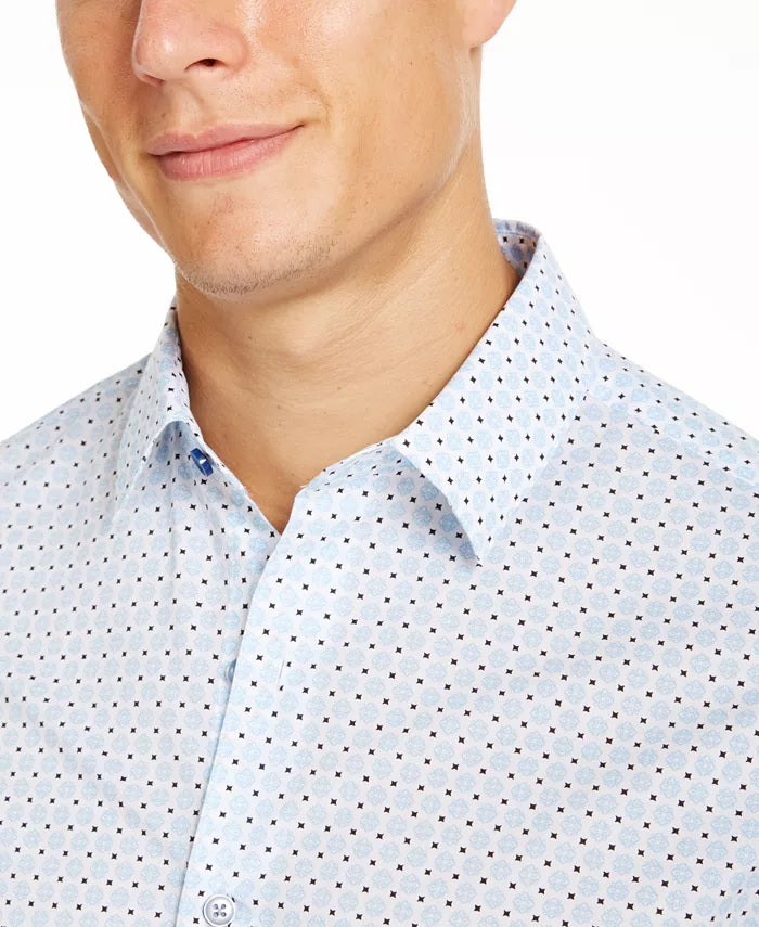 Tasso Elba Men's Stretch Foulard Print Shirt Blue Size Medium