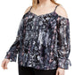 INC International Concepts Women's Plus Size Printed Cold-Shoulder Top Navy Size 2X