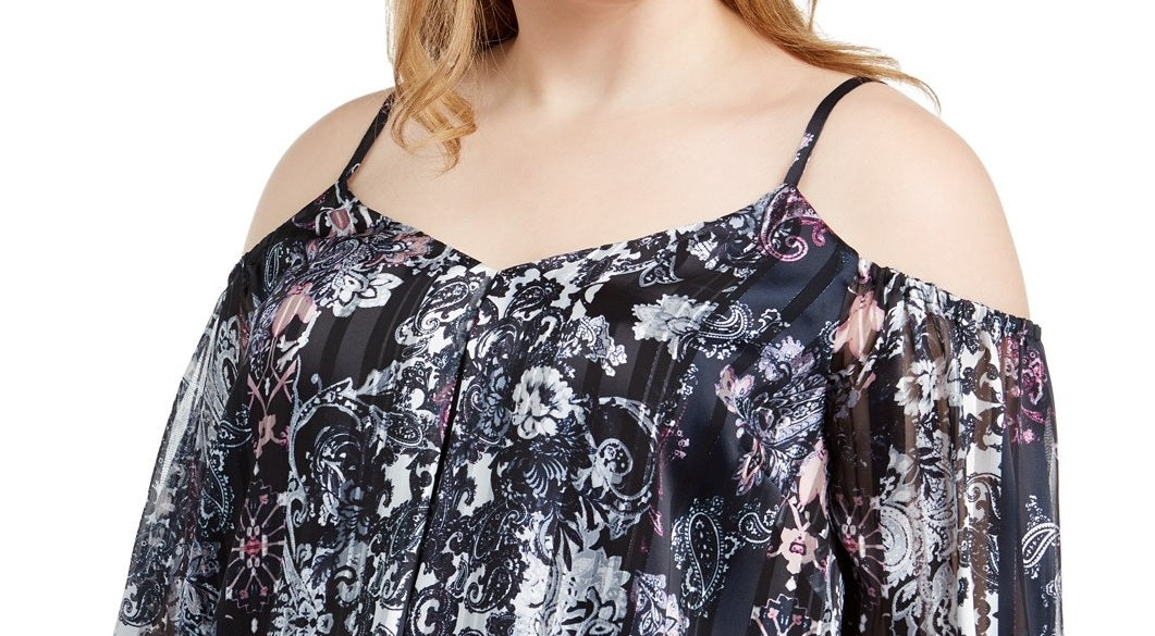 INC International Concepts Women's Plus Size Printed Cold-Shoulder Top  Cordelia Patch Size 1X
